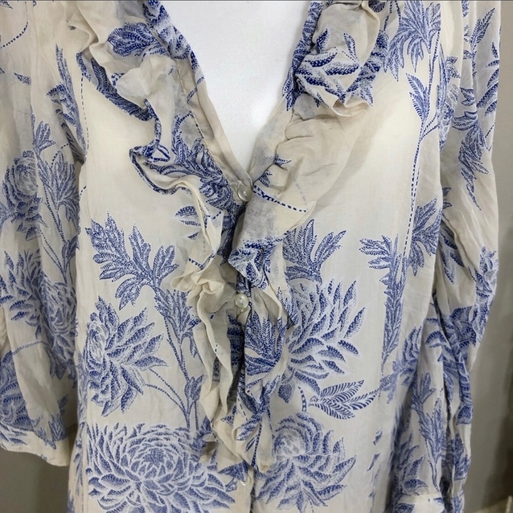 ZARA Floral Button‎ Down Ruffled Tunic - Picture 5 of 7